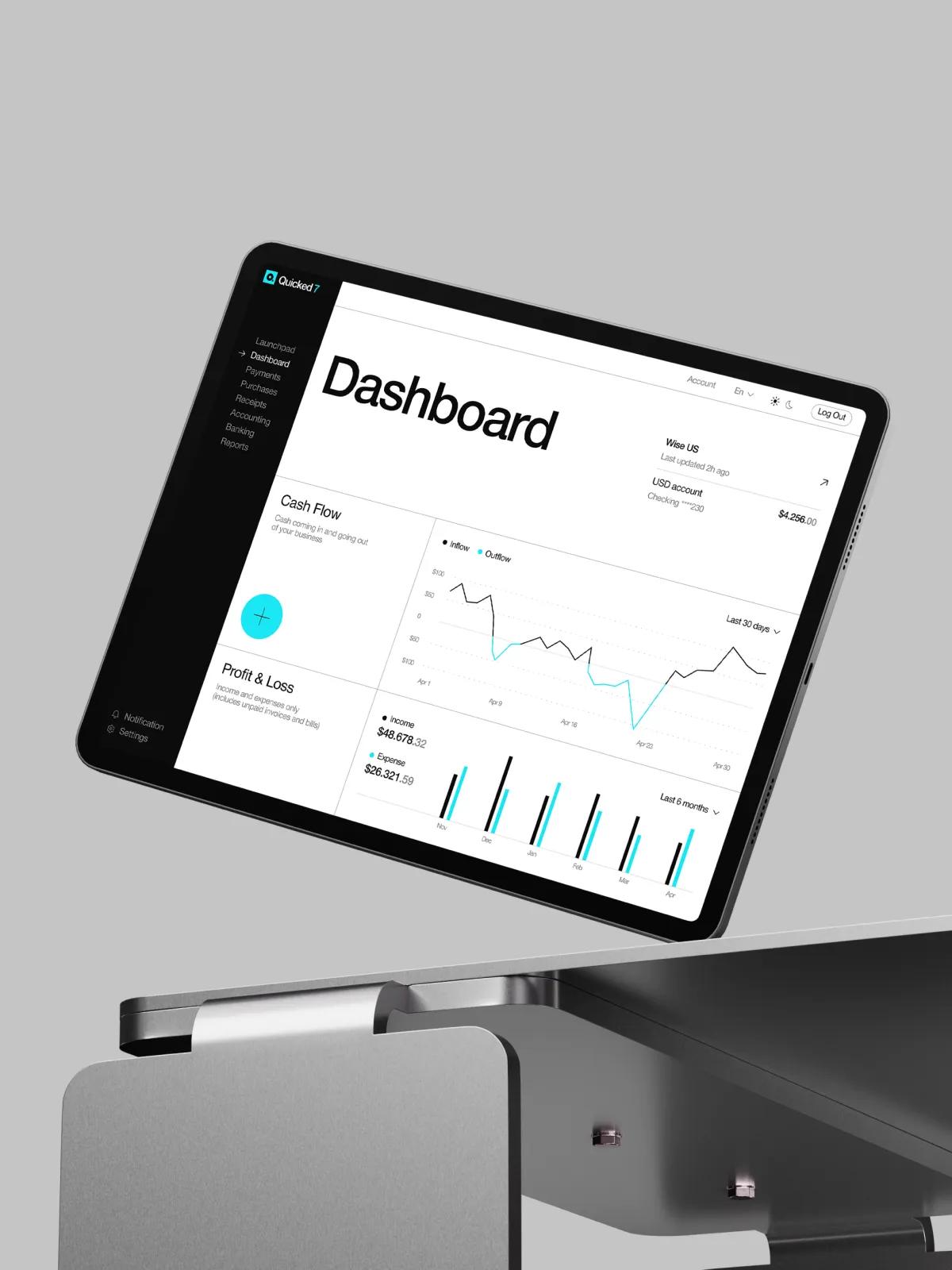 Real-time financial dashboard with cash position, receivables and payroll widgets