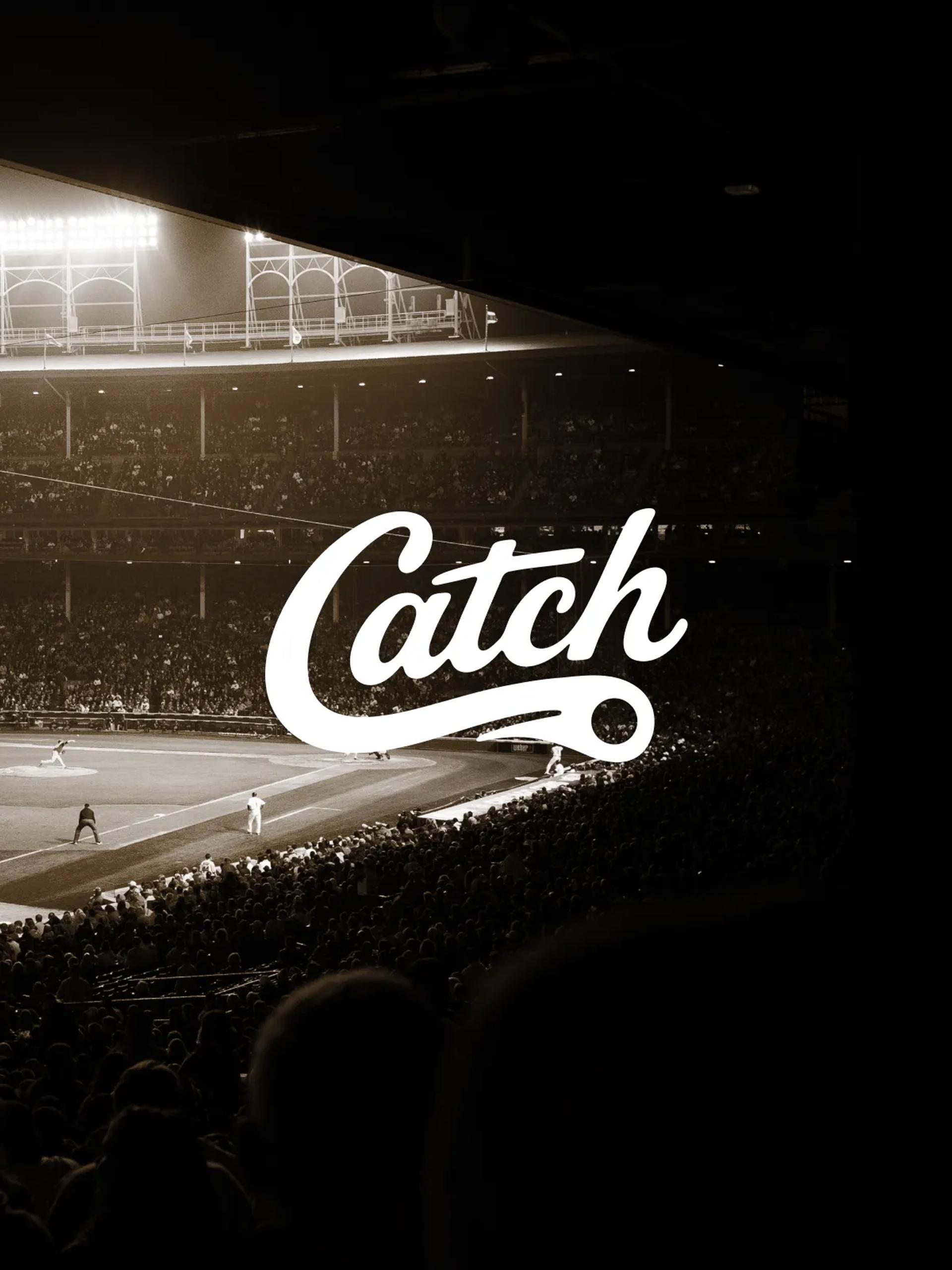 Catch wordmark with the C shaped as a ball in motion
