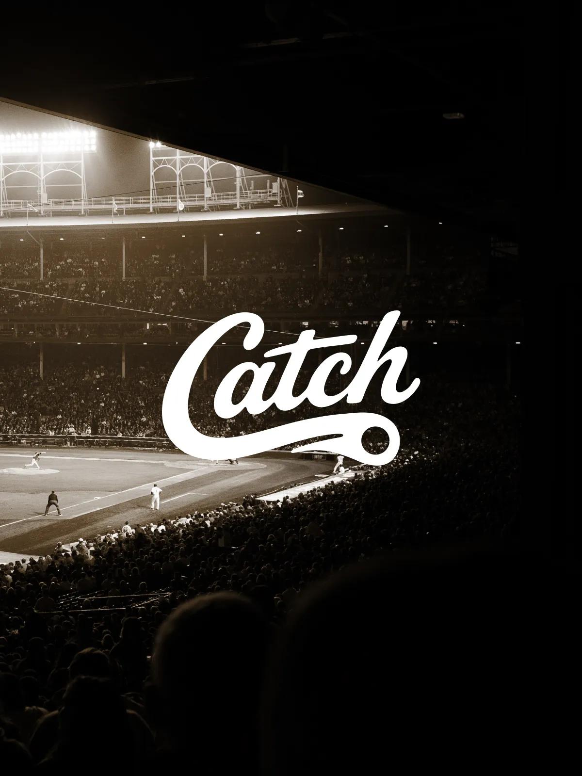 Catch wordmark with the C shaped as a ball in motion